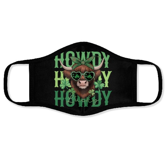 Howdy Howdy Lucky Highland Cow St Patricks Day Face Masks