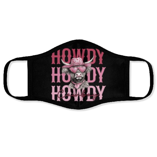 Highland cow - Howdy Cowboy Face Masks