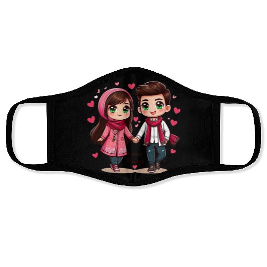 Forever Always – Cute Couple Illustration Face Masks