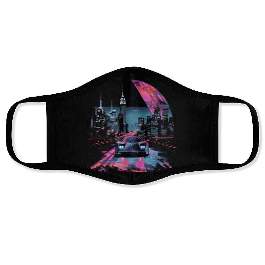 80s 90s Vaporwave Retro Car City Synthwave Face Masks
