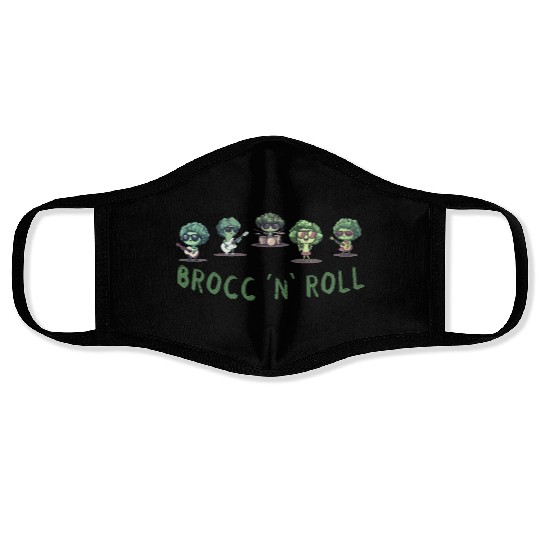 Rock And Roll Broccoli Fun Guitar Rock Band Humor Face Masks