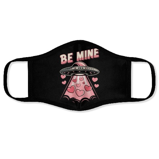 Be Mine UFO Alien Abduction Love Hearts Valentine Face Masks