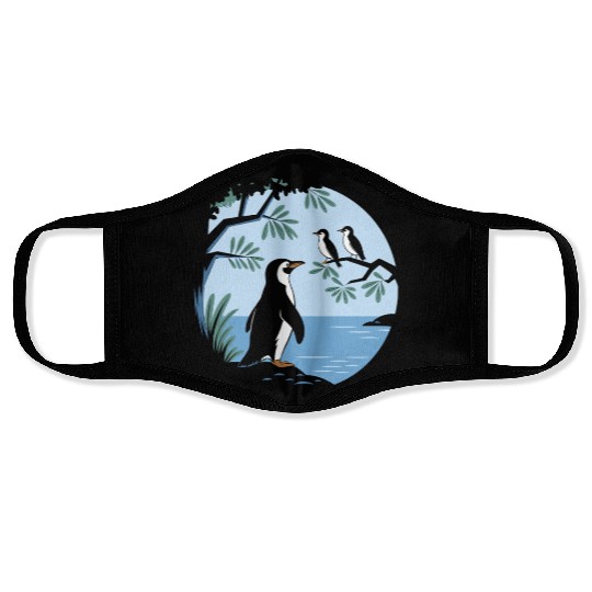 Birdwatching Penguins Nature Scene Face Masks