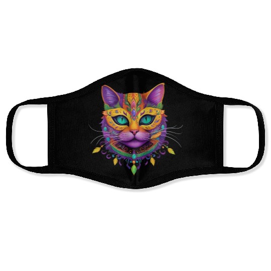 Cute Cat Mardi Gras Carnival Cat Lover Face Masks