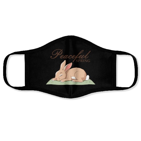 Peaceful Spring - Retro Bunny Illustration Face Masks