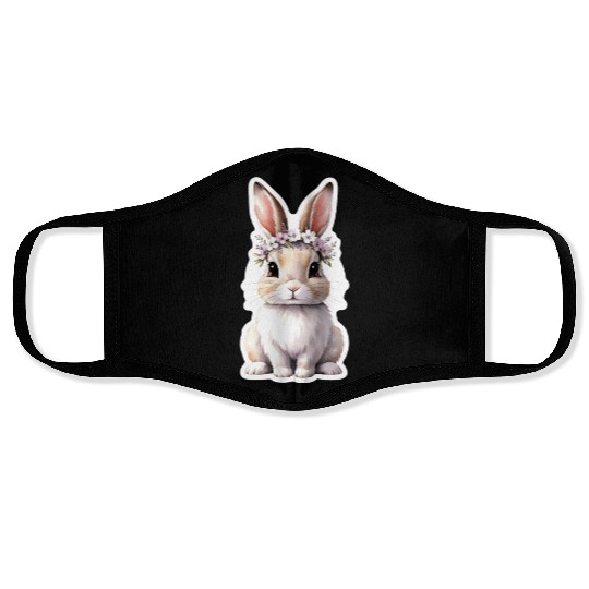 rabbit with flower Face Masks