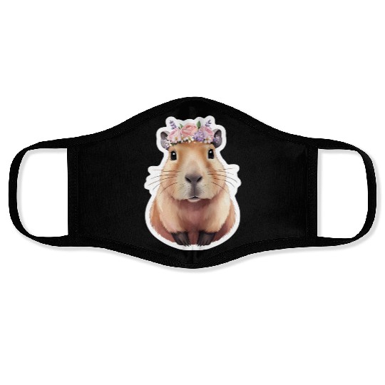 Capybara with Flowers Face Masks