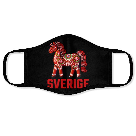Swedish Dala Horse, Scandinavian sverige sweden Face Masks