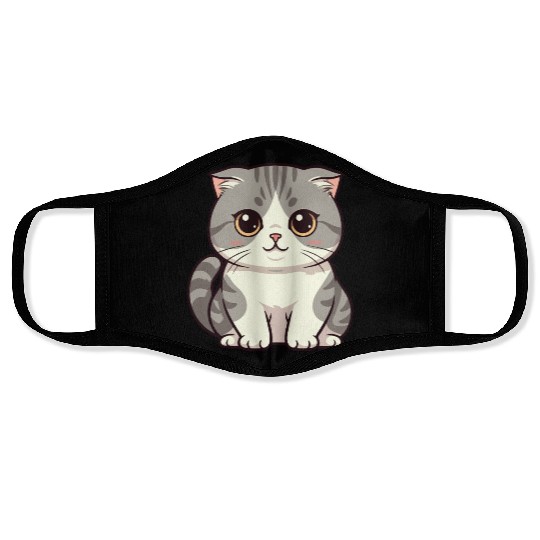Cute Kawaii Cat Illustration Face Masks