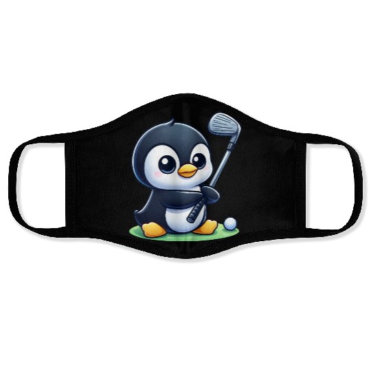 Cute Penguin Golfer Cartoon Funny Face Masks