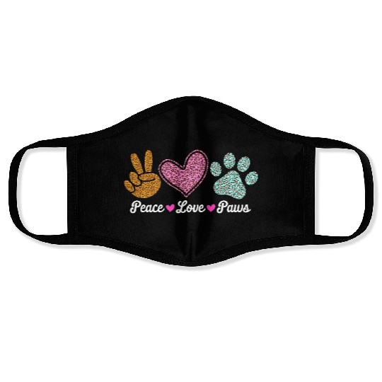 Peace Love Paws Leopard Print Design Face Masks