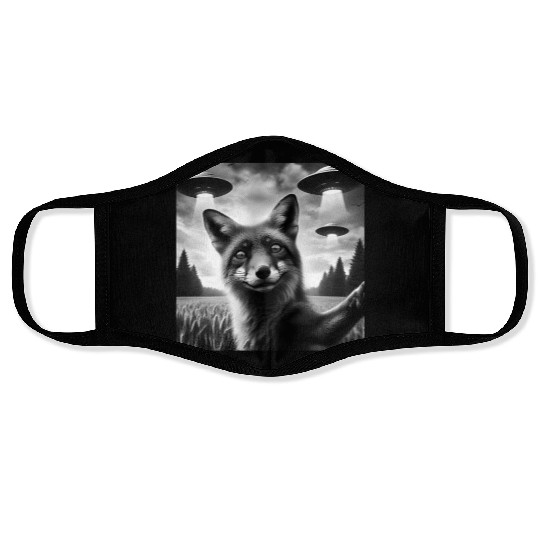 Fox Funny Graphic Selfie with UFOs Weird Aliens Sc Face Masks