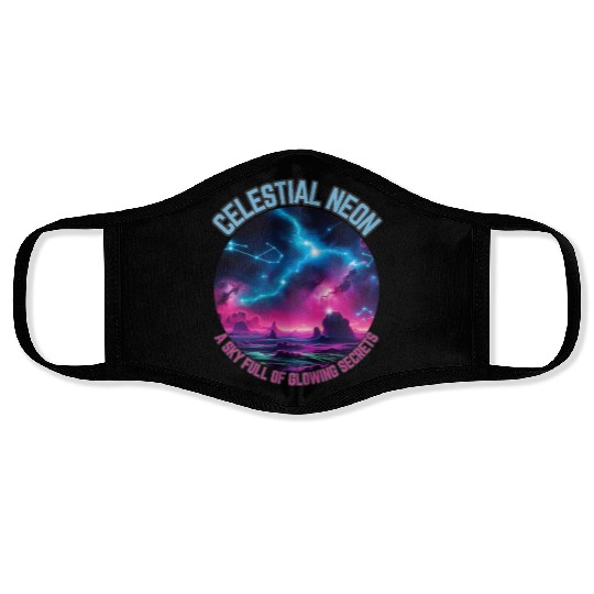 Celestial Neon - A sky full of glowing secrets Face Masks