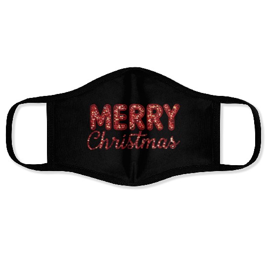 Merry Christmas Sequin Red Sparkle Design Xmas Face Masks