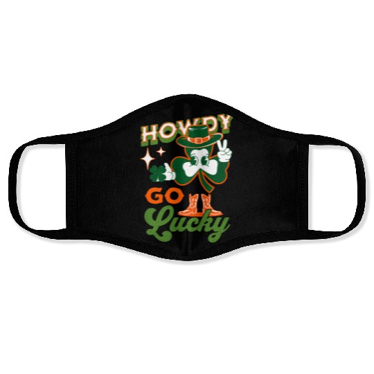 Howdy Go Lucky Saint Patrick's Day Retro Shamrock Face Masks
