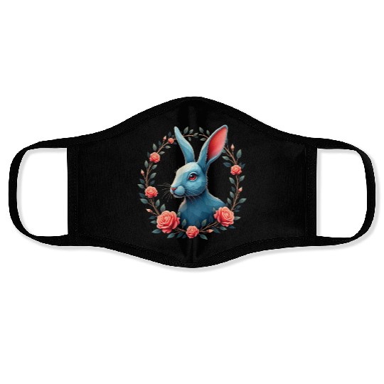 Rabbit Flowers Artwork - Rabbit Motif Animal Face Masks