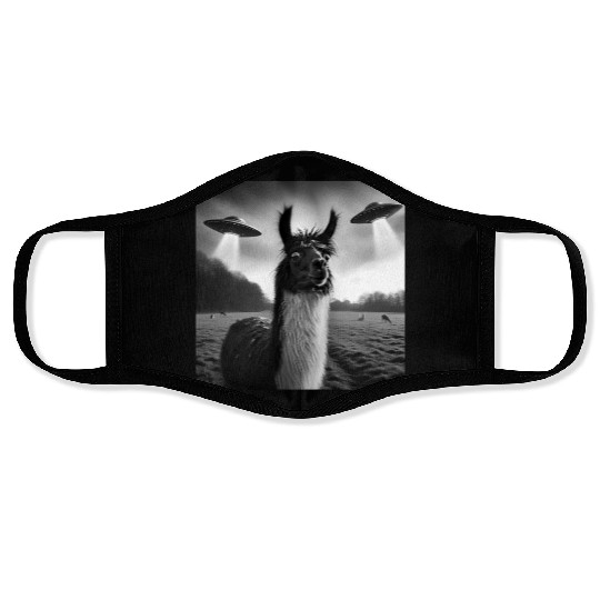 Llama alpaca Funny Graphic Selfie with UFOs Weird Face Masks
