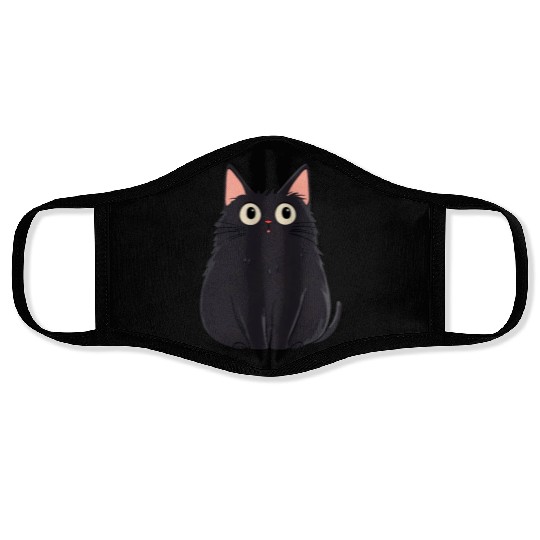 Startled black cat Face Masks