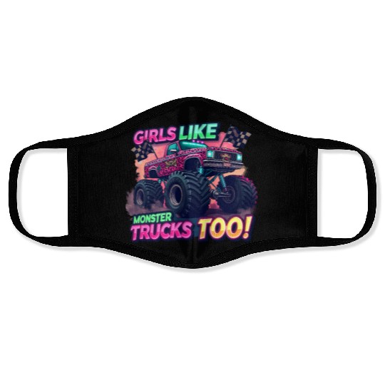 Girls Love Monster Trucks Design Face Masks