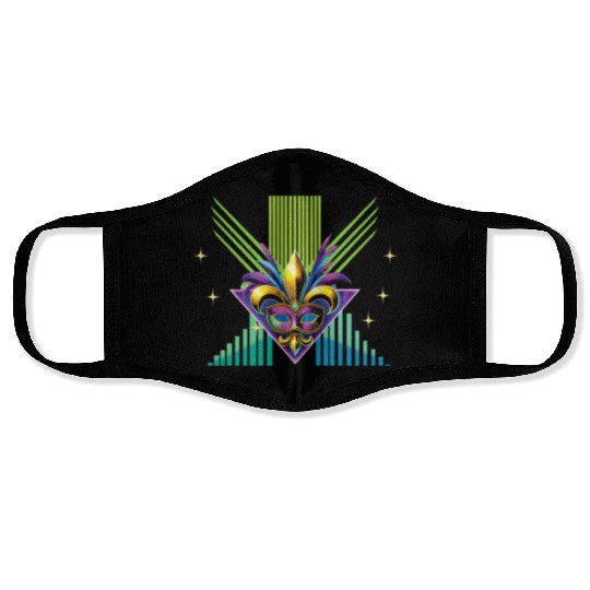 Mardi Gras Retro Synthwave Mask Design Face Masks