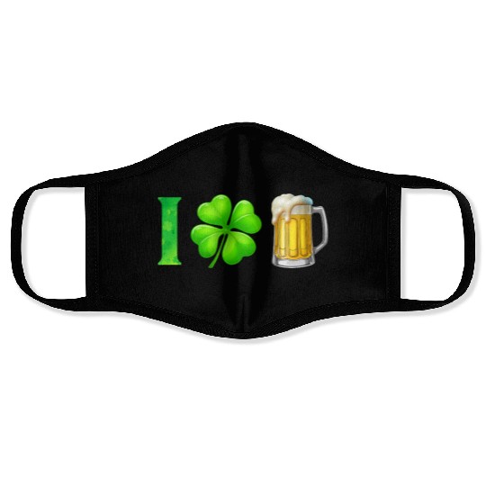 I Shamrock Beer Funny St Patrick's Day I Love Beer Face Masks