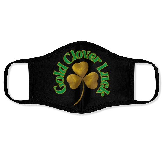 St. Patrick's Day - Gold Clover Luck Face Masks