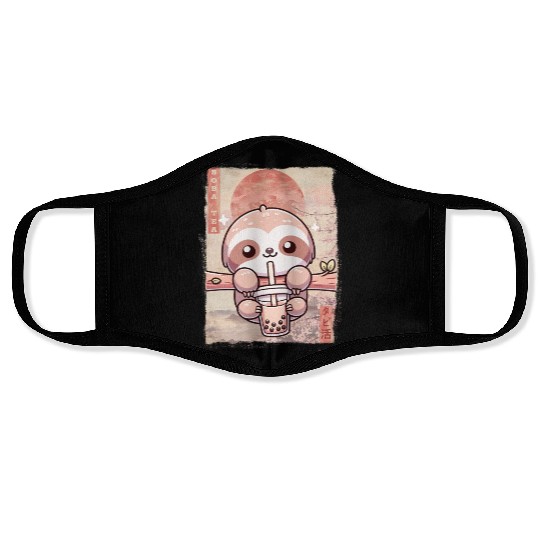 Cute Kawaii Sloth Drinks Boba Tea Japanese Face Masks