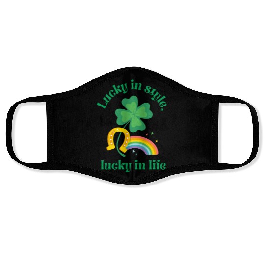 Everything Black Cat Shamrock Irish Luck in Style Face Masks