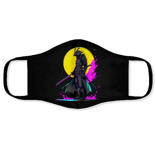 Cyberpunk Samurai Warrior Neon Art Design Face Masks