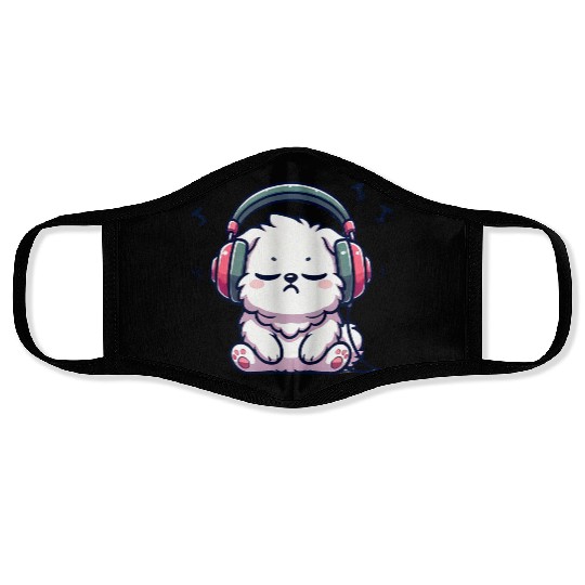 Chill Puppy with Headphones Illustration Face Masks