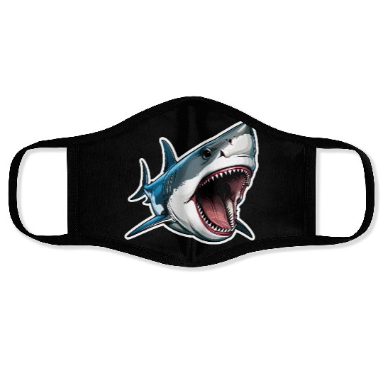 Big White Shark Attack Face Masks
