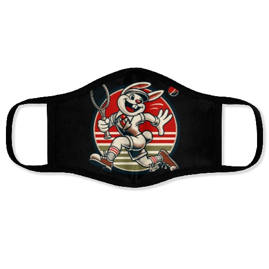 Retro Tennis Bunny – Vintage Sports Style Face Masks