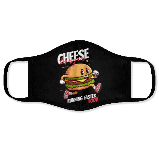 Cheese burger running faster food Face Masks