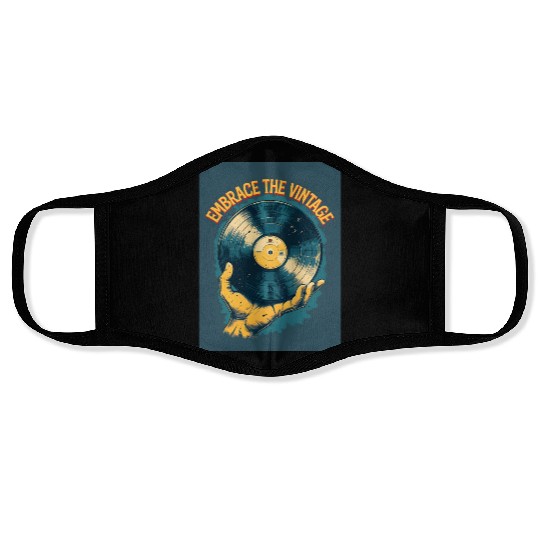 Retro Vinyl Record Held Face Masks