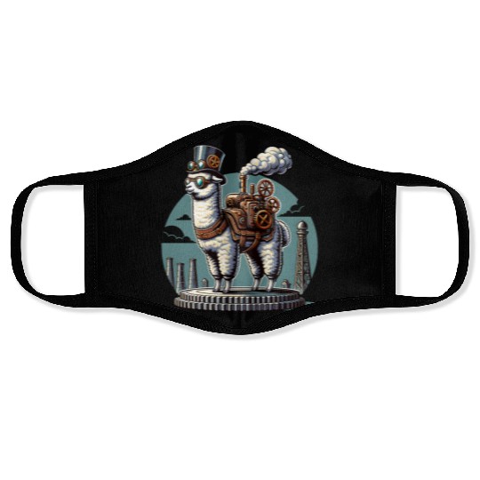 Steampunk Llama With Top Hat and Gears Face Masks