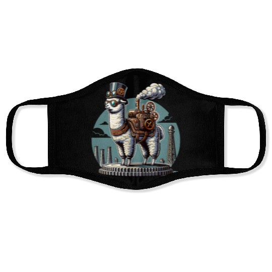 Steampunk Llama With Top Hat and Gears Face Masks