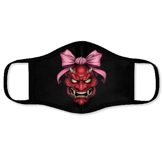 Coquette Bow Oni Yokai Devil Mask Pink Mothers Day Face Masks