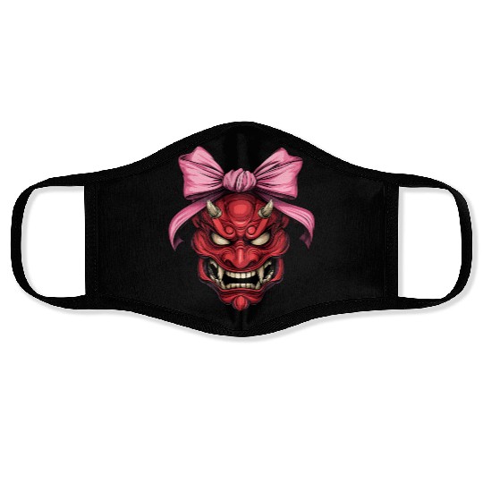 Coquette Bow Oni Yokai Devil Mask Pink Mothers Day Face Masks