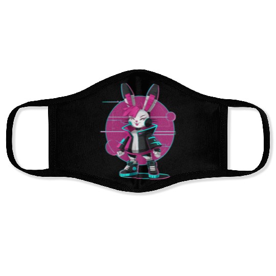 Cyber Bunny with Futuristic Style and Neon Colors Face Masks