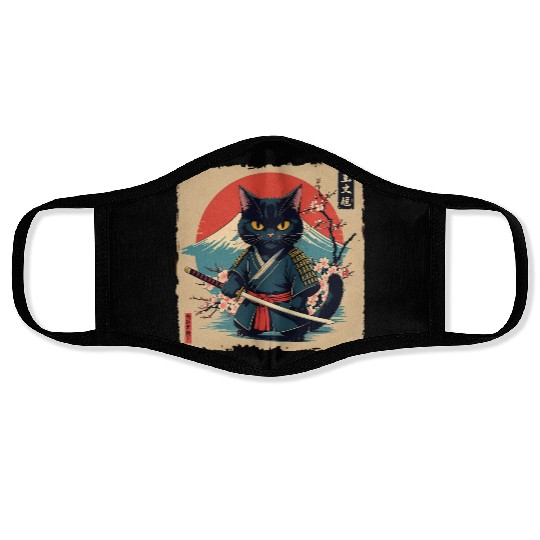 samurai cat Face Masks