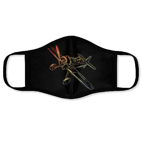 Vintage Propeller Aircraft Line Art Face Masks