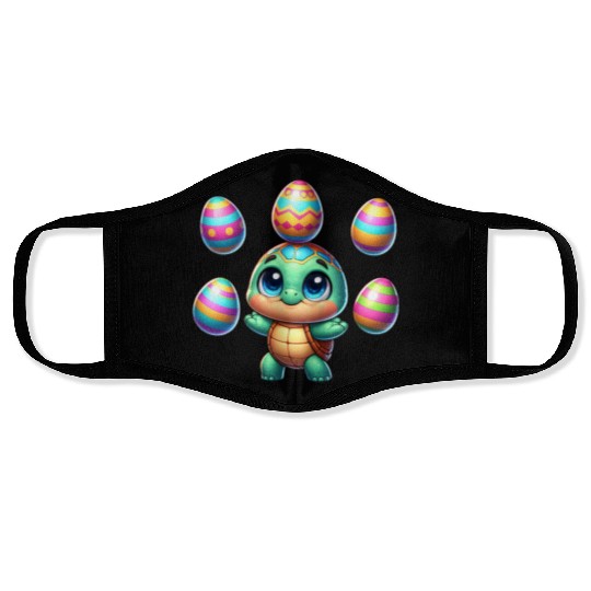 Turtle juggling colorful Easter eggs Face Masks