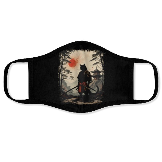 Samurai Cat Warrior Face Masks Design