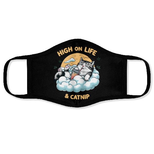 High on Life & Catnip - Floating Cat Art Face Masks