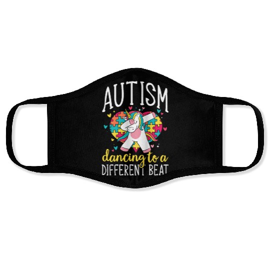 Autism Puzzle Unicorn Dancing Different Beat Face Masks
