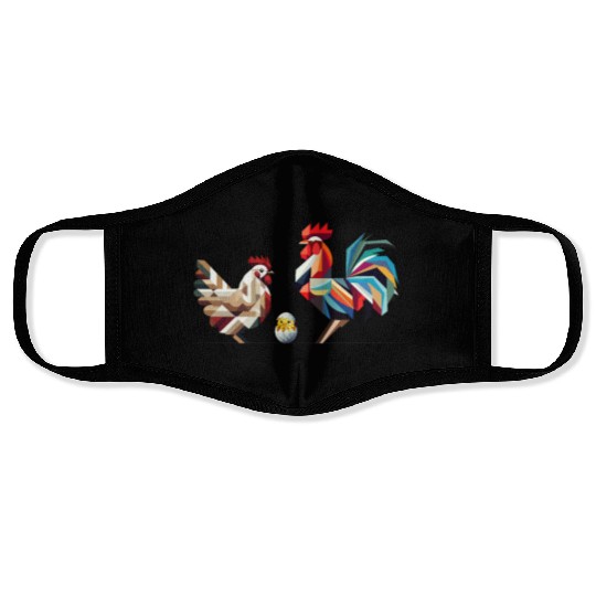 Rooster, Hen, and Chick – Geometric Easter Motif Face Masks