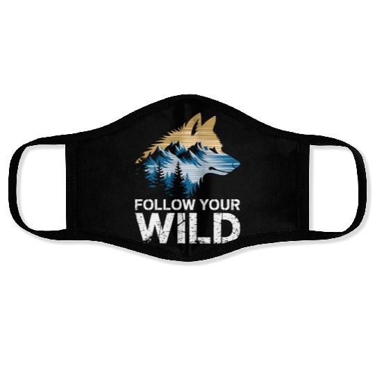 Follow Your Wild Adventure Mountain Wolf Face Masks