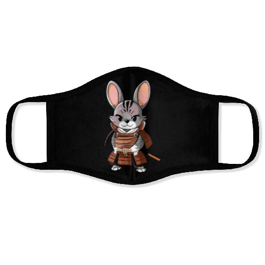 Cute Samurai Rabbit Cartoon Illustration Face Masks