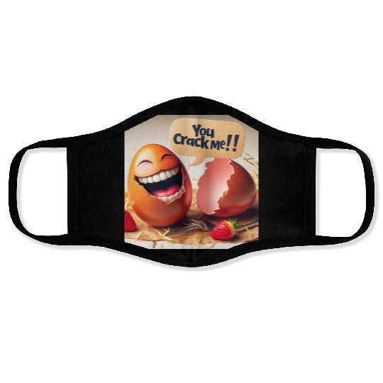 A cracked Easter egg laughing with the caption Face Masks