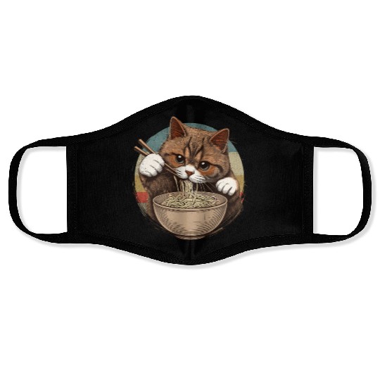 Vintage Noodle Cat,Ramen Foodie Lover Face Masks